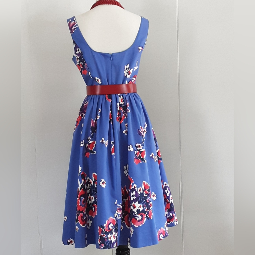 DONNA MOGAN Pin-Up Moonlit Garden Cotton Fit Flare Dress Sz 10 - Picture 4 of 10